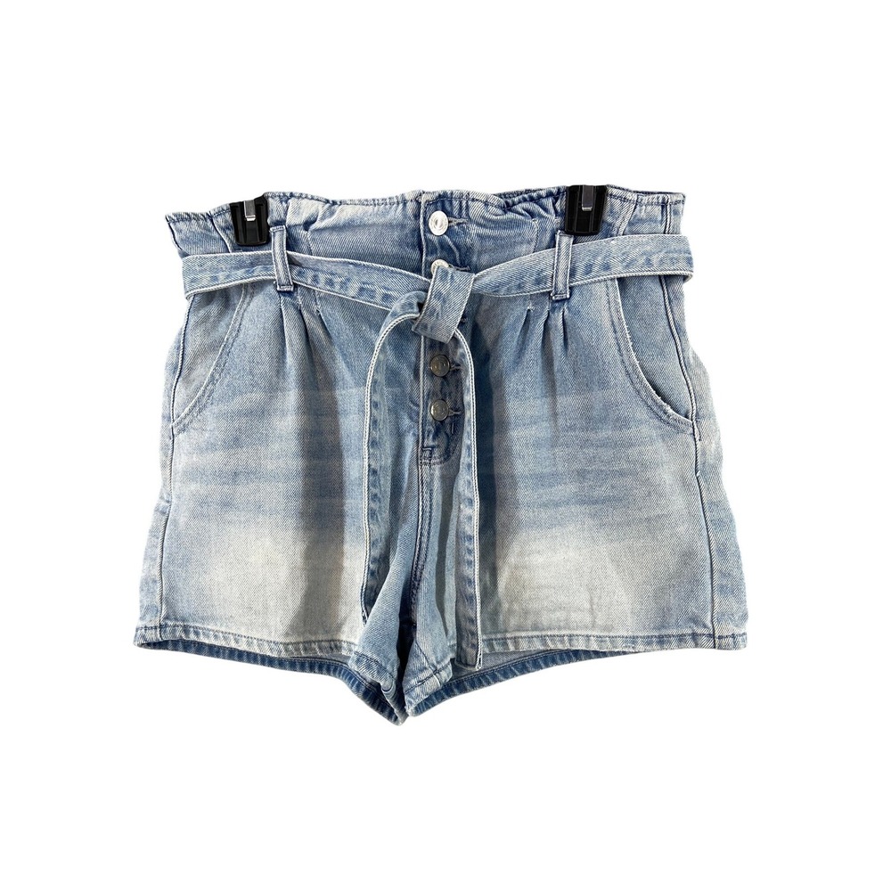 American Eagle Shorts Womens Sz 12 Paperbag Light Wash‎ High Rise Belted Denim
